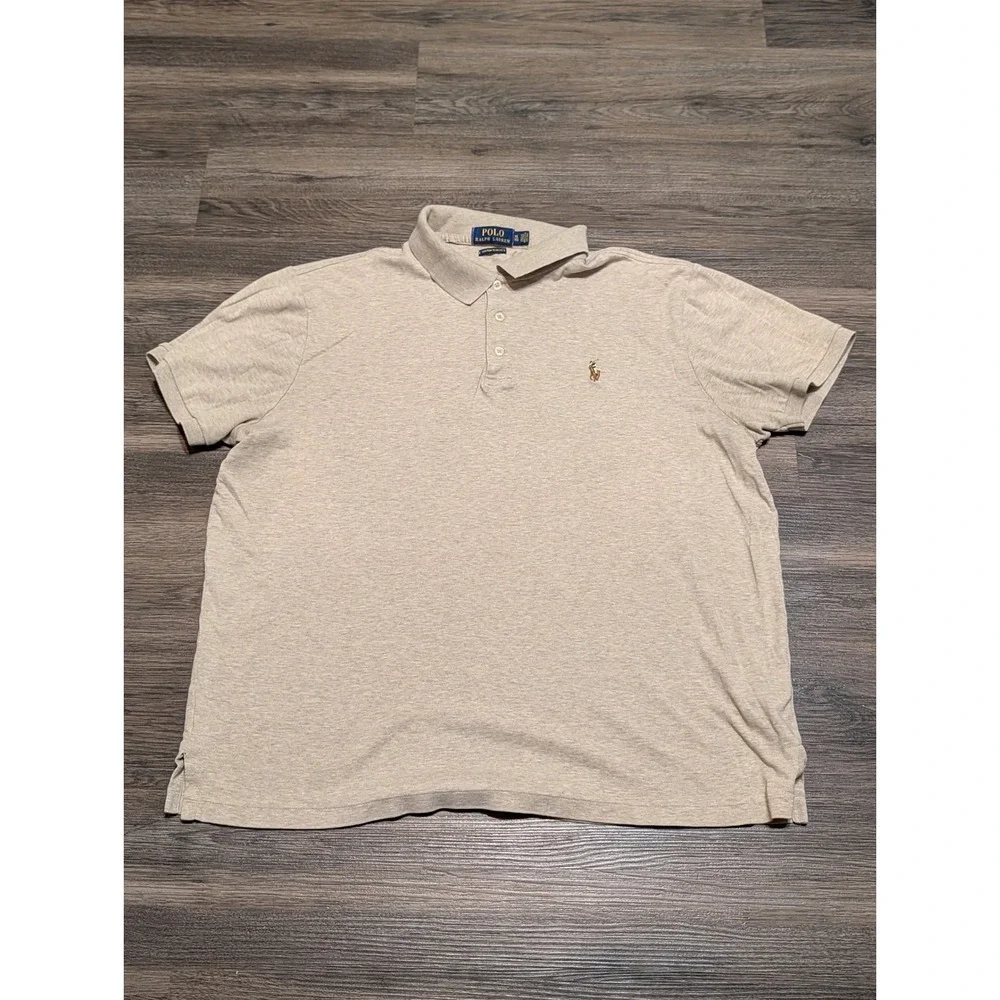 Polo Ralph Lauren Mens XL Custom Slim Fit Short Sleeve Polo Shirt Heather Beige
